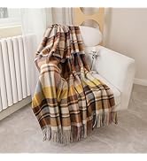 Pure Wool Plaid Throw Blanket - Warm Throw for Couch, Travel Outdoor Camping Blankets, Portable L...