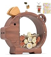 Summidate Wooden Piggy Bank for Boys, Large Unbreakable Money Bank for Kids Adults, Bills Coin Ch...