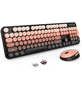 Nowlike Wireless Keyboard and Mouse Combo, Retro Typewriter Keyboard with Round Keycaps, Full-Siz...