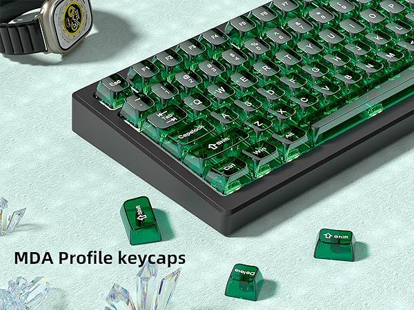 Dark Green keycap Set,Transparent keycaps 60 75 100 Percent,Crystal Jelly Keycaps,Shine Through