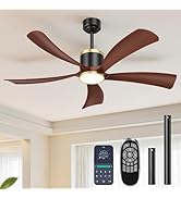 BLNAN 52" Premium Walnut Solid Wood Ceiling Fan with Light - Whisper-Quiet DC Motor, 6 Speeds, 30...