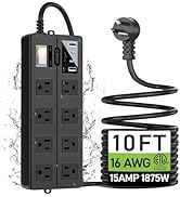 VNJ Outdoor Power Strip with 8AC Outlets + 4USB Ports, IPX6 Waterproof Surge Protector, Safety Lo...