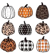 AnyDesign 45 Pcs Fall Cutouts Leopard Print Pumpkin Cut-Outs Cheetah Plaid Dot Pumpkin Paper Cutt...