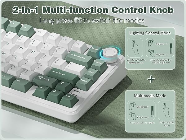 Keyporia L75 keyboard with 2-in-1 multi-function control knob for lighting and multimedia