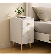 AQIMUELE Narrow Nightstand with Drawers, Narrow Side Table Leather, Small Bedside Tables for Bedr...