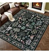 6x9 Area Rugs Living Room Rug: Vintage Washable Rug Floral Soft Carpet Indoor Floor Non-Slip Boho...