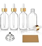 AOZITA 4 Pcs, 1 oz Golden Cap Clear Dropper Bottles (30ml) with 1 Funnel &amp; 4 Labels - Glass Tinct...