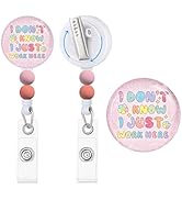 Gctriki Cute Badge Reels Retractable with Beads, Fun I Don't Know I Just Work Here Badge Holder w...