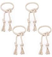 4 Pcs Hand Woven Curtain Tiebacks No Drilling - Boho Drape Holdbacks Rope for Black Blue Light Co...