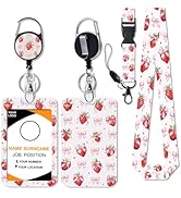 Obookey Teacher Lanyard with ID Holder - Pink Strawberry Bow Lanyards for ID Badges, Cute Badge H...