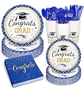 Whaline 175 Pcs Graduation Party Supplies, Paper Plates and Napkins Set, 25 Guests Blue Congrats ...