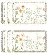 ISAENNE Designer Cottage Rectangular Placemats Set of 6,Flower Pattern PVC Placemat, Waterproof a...