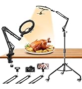 Ring Light Overhead Phone Mount with Casters, Dual-Purpose Floor/Desk Ring Light Tripod for iPhon...