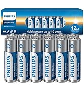 PHILIPS AA Batteries 12 Pack 1.5v Ultra Alkaline Double A Batteries, 10-Year Shelf Life, Ideal fo...