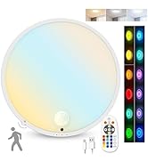 CLAKAP Motion Sensor Ceiling Light, Rechargeable Battery Powered Ceiling Light with 15 Color Temp...