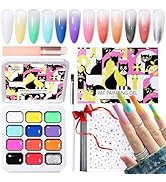 GELLAKTIK 12 Color Patting Nail Gel Polish Kit, Ombre Painting Gel Palette with Brush &amp; Silicone ...