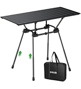 GARLLEN Folding Camping Table, 4 Adjustable Height Portable Roll-up Picnic Table with Storage Net...