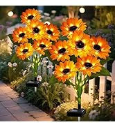 RWUSX Solar Sunflower Lights Outdoor Waterproof Garden Yard Decor, 2 Pack with 12 Sunflowers Ligh...