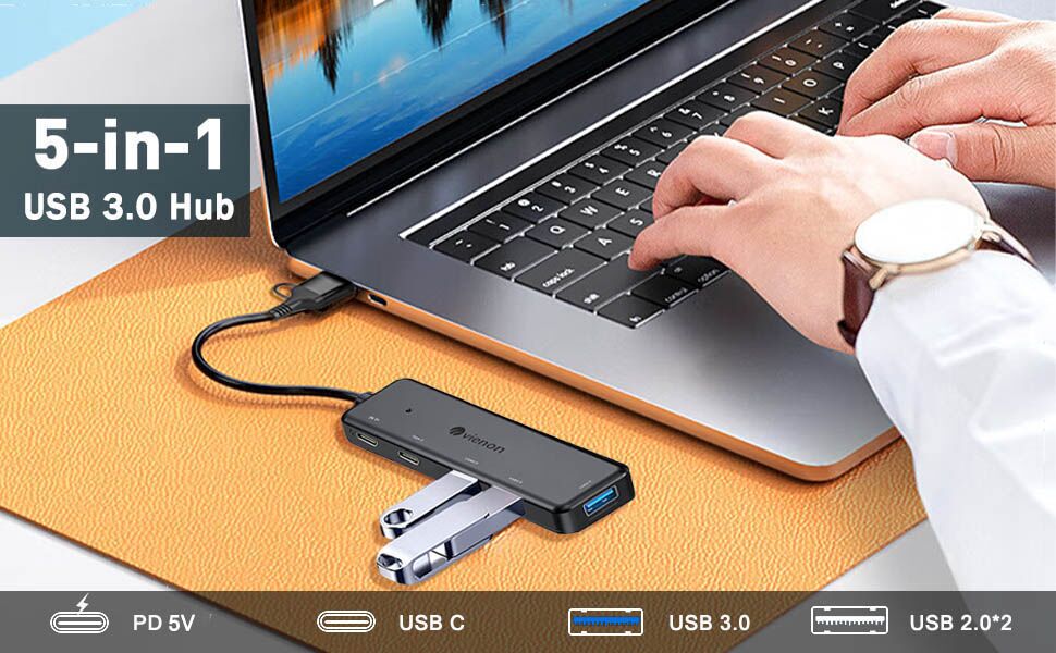 VIENON USB 3.0 Hub, USB C Hub 5 in 1