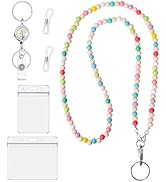 BESARME Teacher Lanyard with ID Holder Colorful Cute Wooden Beaded Lanyards for ID Badge Holders ...