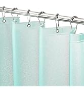 Seenus Waterproof Plastic Glitter Shower Curtain Teal, Sparkle PEVA Shower Curtain Liner with 3 L...