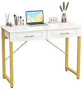 WESTREE Modern Makeup Vanity Desk with Glossy Desktop, Bedroom Home Office Writing Desk with Draw...