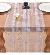 Joanlody Lilac Spring Summer Table Runner 10ft Embroidery Floral Wildflowers Seasonal Rustic Gauz...