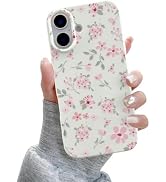 QLTYPRI for iPhone 16 Case, Cute Pink Floral Flower Pattern Aesthetic Phone Case, Raised Camera P...