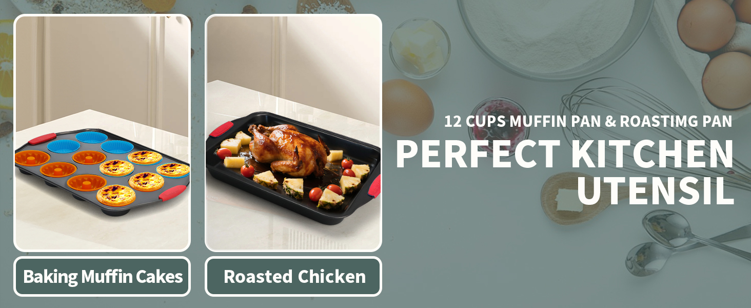 12 cups muffin pan roasting pan-muffin cake roasted chicken meat