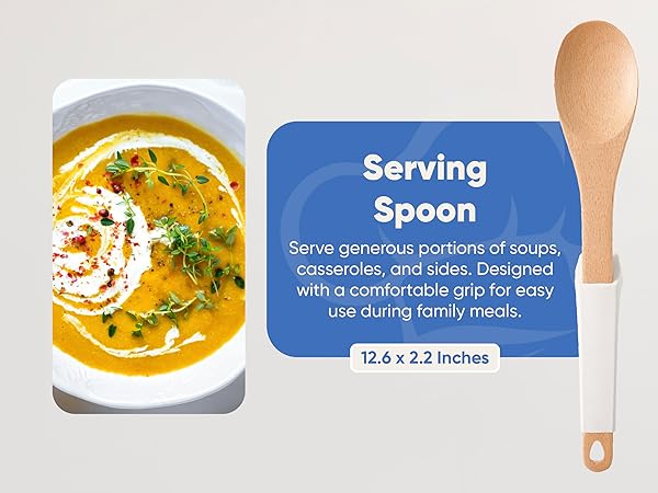 Wooden Cooking Utensils Set White serving spoon