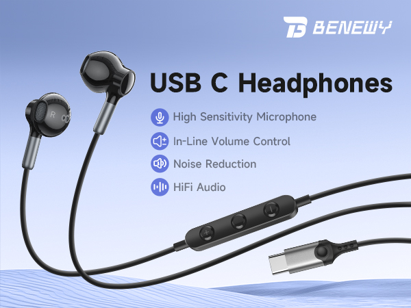 USB C Headphones for iPhone 17 16 15 Pro Max Plus Wired Earbuds USB C Ear Buds Type C