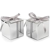 COTOPHER 100pcs Wedding Favor Boxes, Paper Gift Boxes 3x3x3 Inches Small Gift Boxes with Ribbons ...