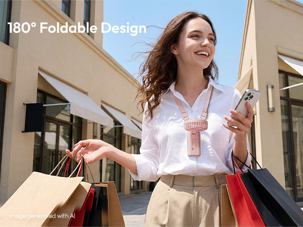 Foldable wearable neck fan for shopping travel city walks outdoor cooling hands free summer comfort