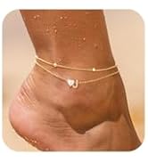 NECOCY 14k Gold Plated Love Heart Initial Anklets for Women Dainty CZ Anklet Trendy Waterproof Fa...
