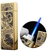 Windproof Butane Gas Filled Lighter, Jet Flame Dragon Lighter, Refillable Torch Lighter with Adju...