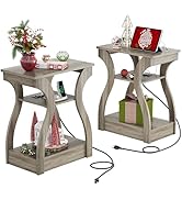 WLIVE End Table Set of 2 with Charging Station, Side Tables with USB Ports and Outlets, Nightstan...