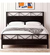 LIKIMIO King Bed Frame, Tall Industrial Headboard 51.2 ", Platform Bed Frame with Strong Metal Su...