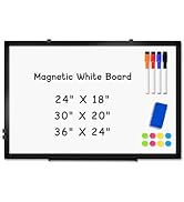 AMUSIGHT Double-Sided Magnetic Whiteboard, 24" x 18" Dry Erase Board Black Aluminum Frame for Wal...
