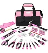 KingTool 275-Piece Pink Tool Set - Pink Tool Kit with 12" Wide Mouth Open Pink Tool Storage Bag, ...