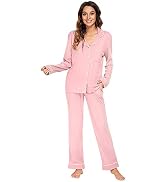HEARTNICE Womens Pajama Set, Soft Long Sleeve Pajamas &amp; Long Pants with Pockets, Warm Button-up S...