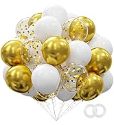 62pcs Gold White Balloons Kit - 12 Inches Gold White Confetti Party Decoration Balloons for Gradu...