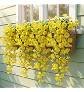 6 Pcs Artificial Hanging Morning Glory Vine, UV Resistant and Fade Proof Faux Flowers for Outdoor...