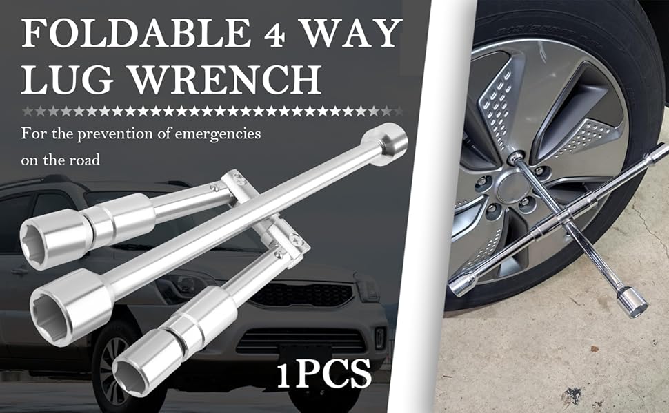 PORTABLE FOLDABLE 4 WAY LUG WRENCH: EFFORTLESS VEHICLE MAINTENANCE!