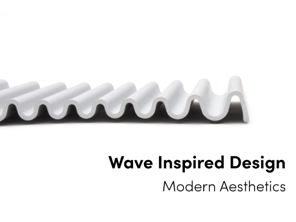 Close-up of Xympo aluminum soap dish with a wave design for modern style and superior drainage.