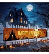 Happy Halloween Banner Outside Halloween Decorations Yard Party Porch Sign | Spooky Silhouette Ha...
