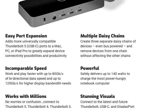 Cable included Hub dock docking station usb usb-a usb-c thunderbolt 3 4 5 three display 4k 8k