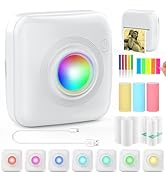 HuiJuKeJi Inkless Sticker Printer RGB Light Mini Thermal Printer,10 Rolls Thermal Paper,Color Pen...