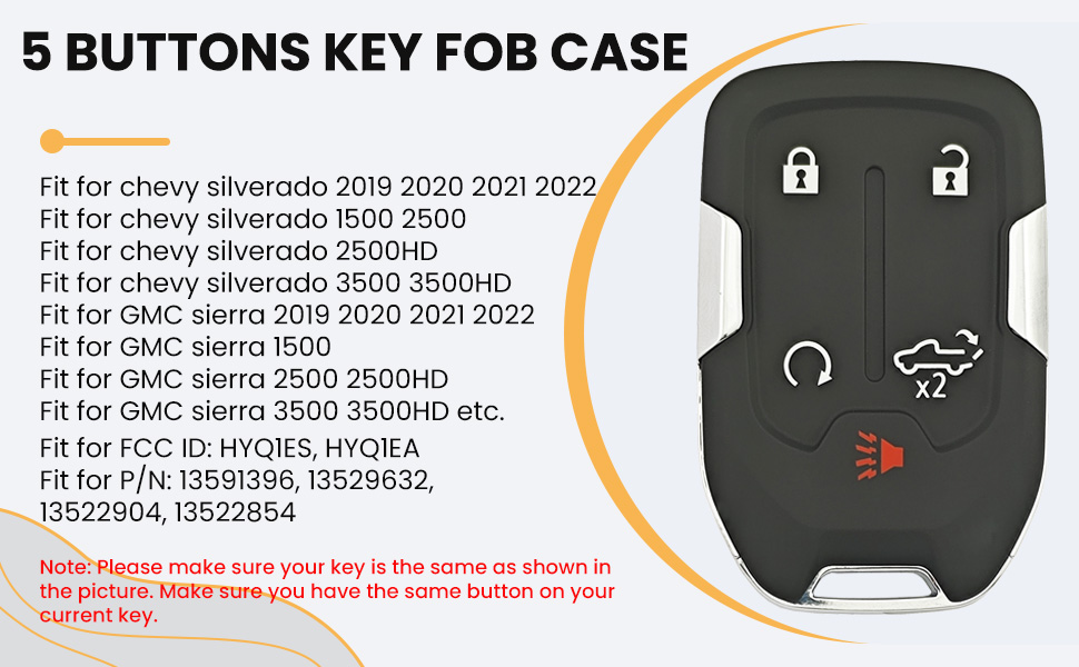 replacement key shell for gmc 5 buttons