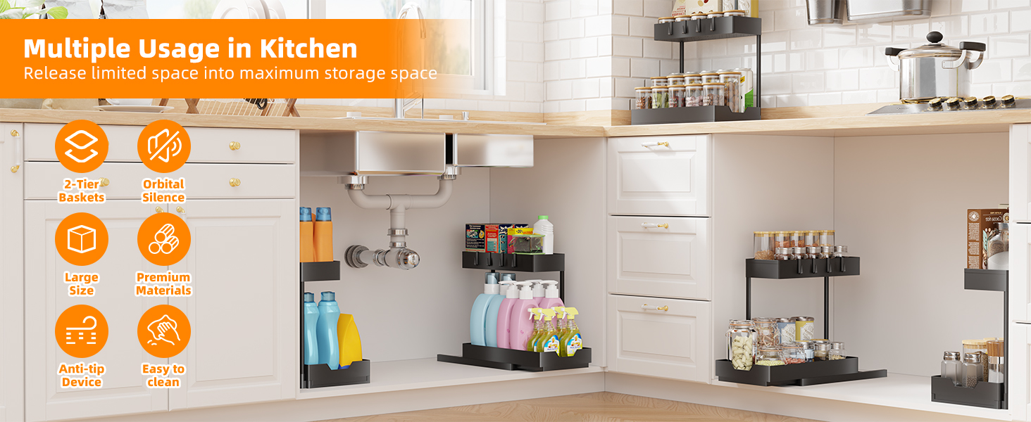 Simple Trending Under Sink Organizer 2 Pack L-Shaped