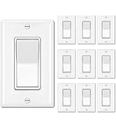 BESTTEN 10 Pack Single Pole Decorator Light Switch with Wallplate, 15A 120/277V, Rocker Paddle Wa...